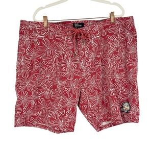 Reyn Spooner Board Shorts Mens 40 Red Floral Print Cotton 8" Inseam Resortwear